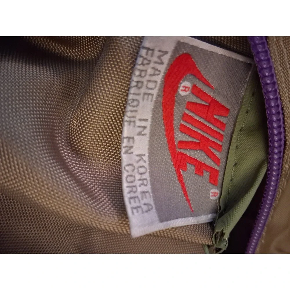 Vintage Nike Duffel Bag Olive Green Purple Red Swoosh Gym Travel Bag Made Korea